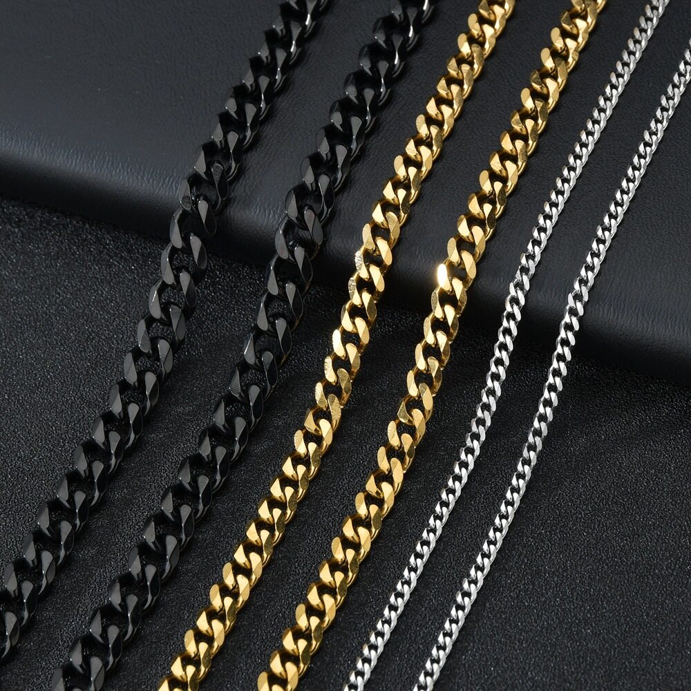 Men's Necklace Stainless Steel Cuban Link Chain Silver Color Male Jewelry Gifts For Men 3COLORS	None