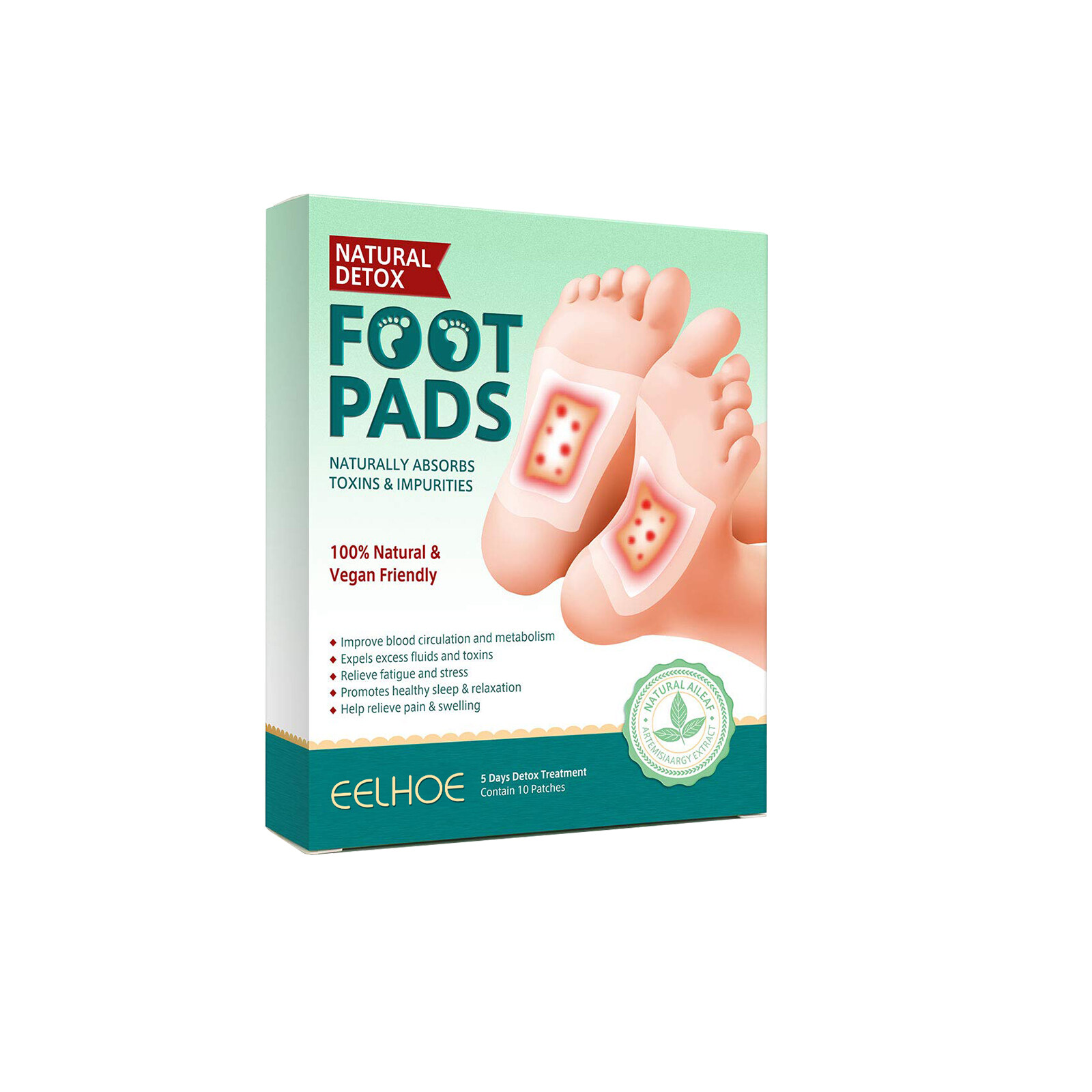 【Hot Sale】Eelhoe Foot Patch Detox Original Natural Ginger Foot Pads For Body Toxin For Sleep Well Slimming Stress Relief Reduce Leg Pain Relief Health Care Adhesive Sheets for Foot Improve Skin（10pcs）