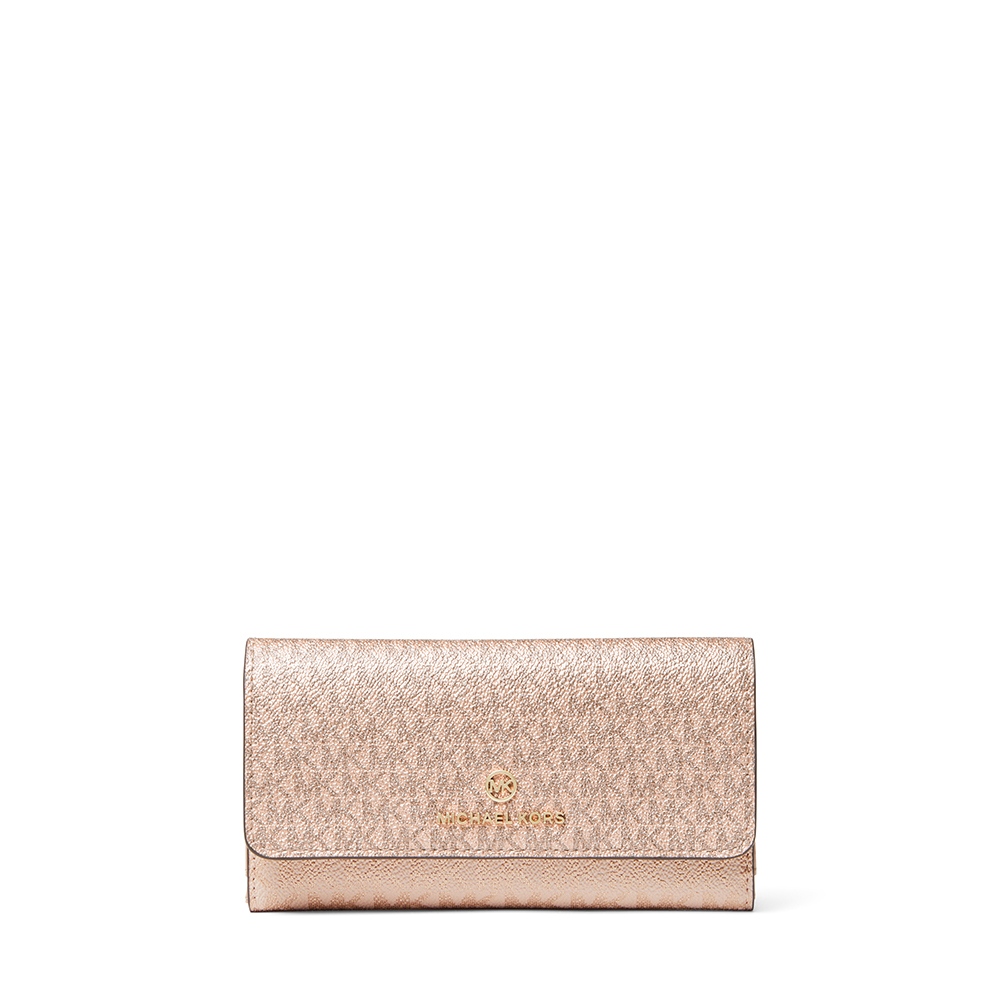 MICHAEL KORS WOMENS Jet Set Charm Signature Metallic Dot Large Trifold Wallet